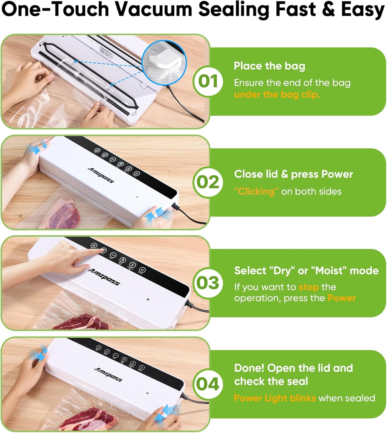 Skiennix Vacuum Sealer - 6-in-1 Food Preservation Machine with 80kPa Suction Power | Compact Design & 10 Bags Included