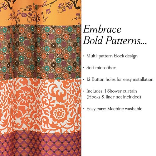 Lush Decor Royal Empire Shower Curtain, 72" W x 72" L, Tangerine - Striped Shower Curtain - Orange Bathroom Curtain - Boho Decor - Fabric Shower Curtains