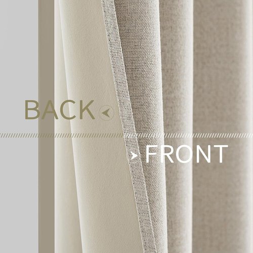 MIULEE Blackout Linen Curtains - 100% Thermal Insulated Room Darkening Drapes | Birch Grommet, 52 x 90 Inch (2 Panels)