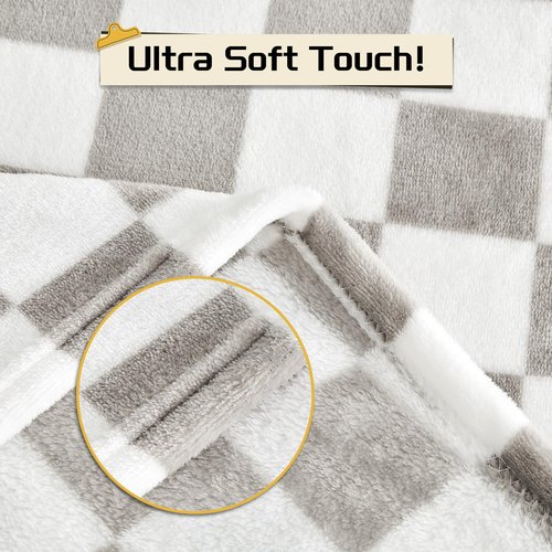 Yurhap Checkered Baby Blanket Fleece Baby Blankets Neutral for Boys Girls, Super Soft Warm Lightweight Infant Toddler Newborn Receiving Gifts for Crib Stroller, 30x40 Inch, Greige