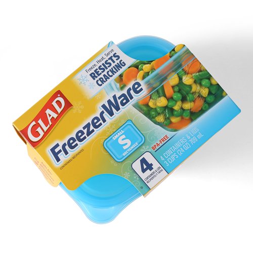 Glad GladWare FreezerWare Food Storage Containers with Lids, Small Rectangle BPA Free Plastic for Freezing Soups and Meal Prep, Crack Resistant, Microwave Dishwasher Safe, 24 Oz, 4 Count - 6 Pack