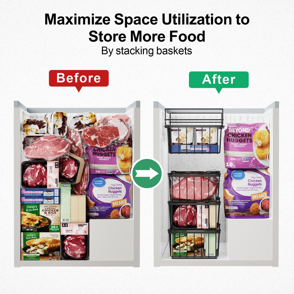 iSPECLE Chest Freezer Organizer Bins- 15.2" ~ 17.5" Freezer Baskets for Chest Freezer, Fit 5 Cu.Ft, Adjustable Hanging Baskets, 2 Pack Black