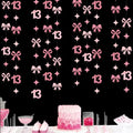 Glitter Pink 13th Bow Birthday Decorations Hot Pink Conquette Bow Garland Streamer Banner Backdrop for Girls Happy 13th Birthday Official Teenager Cheers to 13 Years Old Anniversary Party Supplies