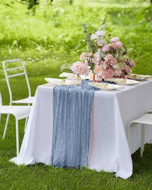 Pureegg 2-Pack Cheese Cloths Table Runner, 120'' Boho Table Cloth Decorations for Party, Baby Shower, Wedding and Farmhouse, Fabric Room Decor, Dusty Blue