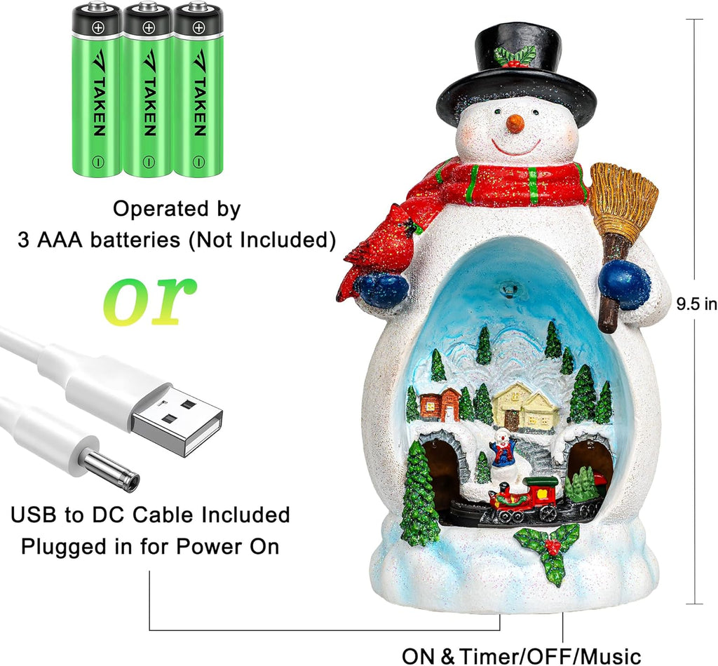 Snowman Figurine | Lighted Christmas Village with Animated Train - Battery/USB Powered Holiday Decor