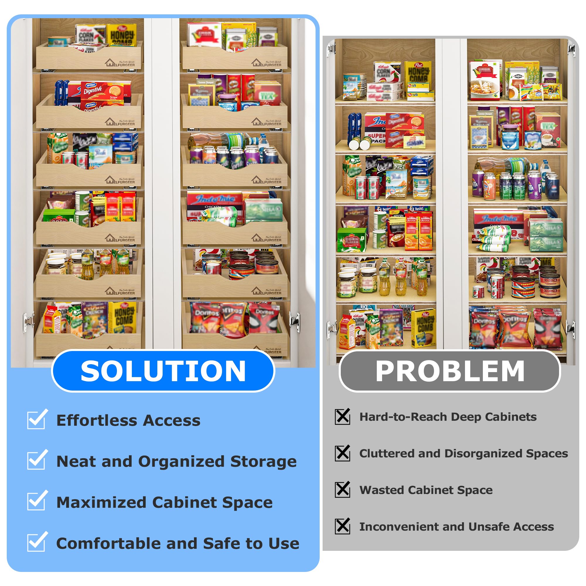 WelFurGeer Soft Close Pull Out Drawers for Cabinets, 20" W x 21" D Pull Out Cabinet Drawer with Heavy Duty Slides, Pull Out Cabinet Organizer, Cabinet Drawers Slide Out, Pull-Out Home Organizers