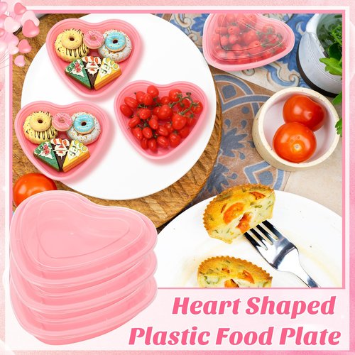 6 Pcs Pink Heart Shaped Food Storage Containers 34 Oz Plastic Seasoning Plates Dessert and Lunch Box Valentine's Day Heart Box with Clear Lid for Valentine Kitchen Restaurant Fruit Vegetable Food