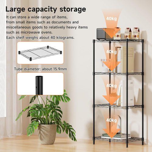 IZEUK 4-Tier Metal Wire Shelf Unit - Versatile Black Storage Rack for Kitchen, Bedroom, or Laundry | 17.7" W x 11.8" D x 41.9" H