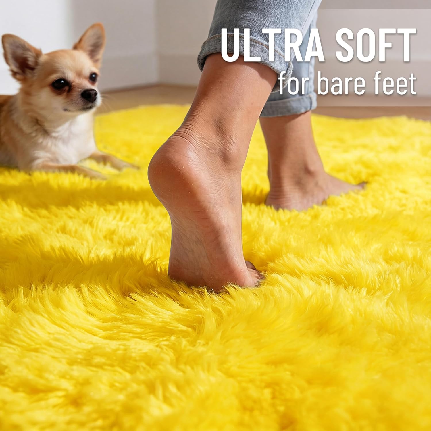 OLANLY 6x9 Machine Washable Area Rug - Soft Fluffy Shaggy Carpet for Living Room & Bedroom | Yellow