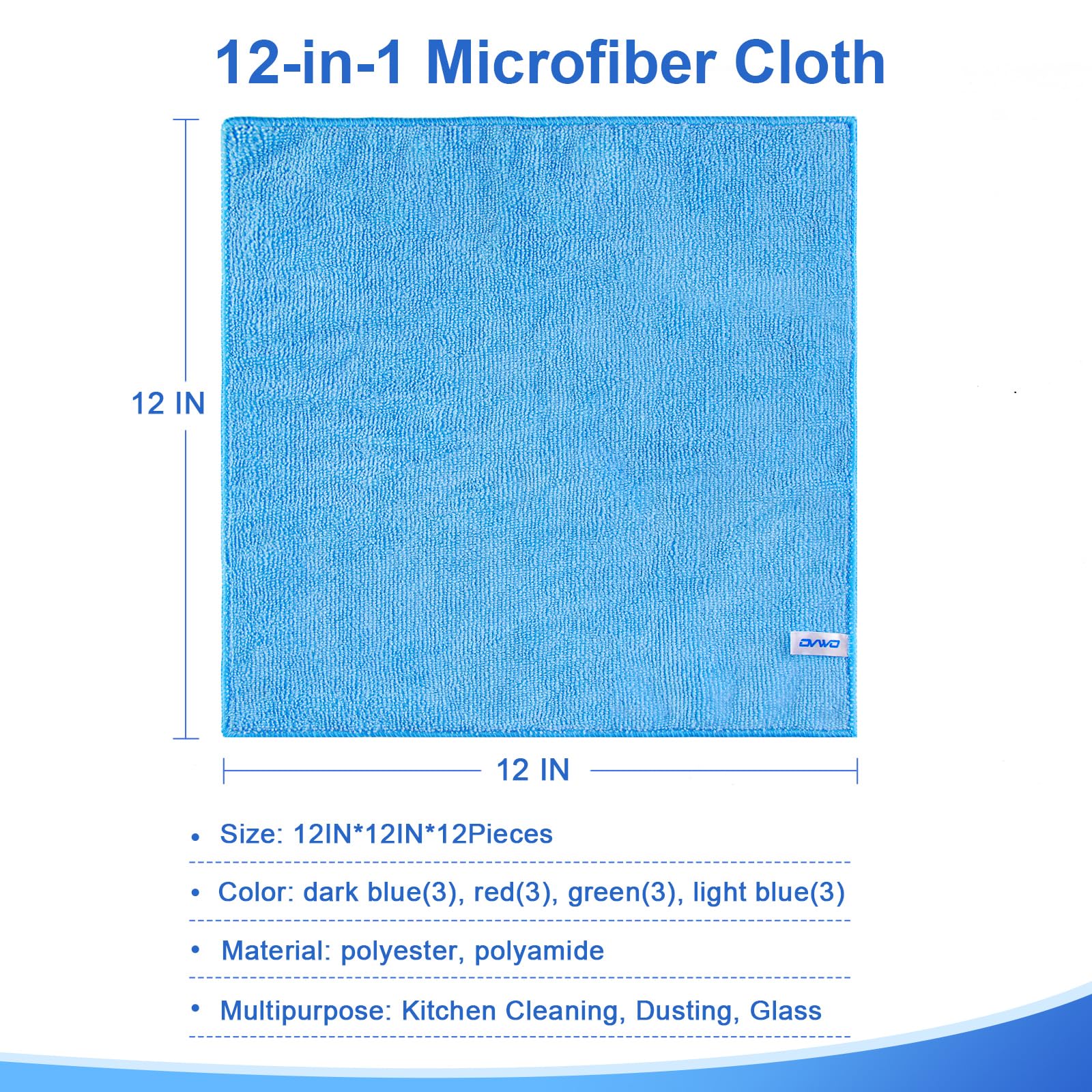 ovwo 12Pcs Premium Microfiber Cleaning Cloth, Highly Absorbent Household Cleaning Supplies - for Kitchen Towels, Dish Cloths, Dust Rag