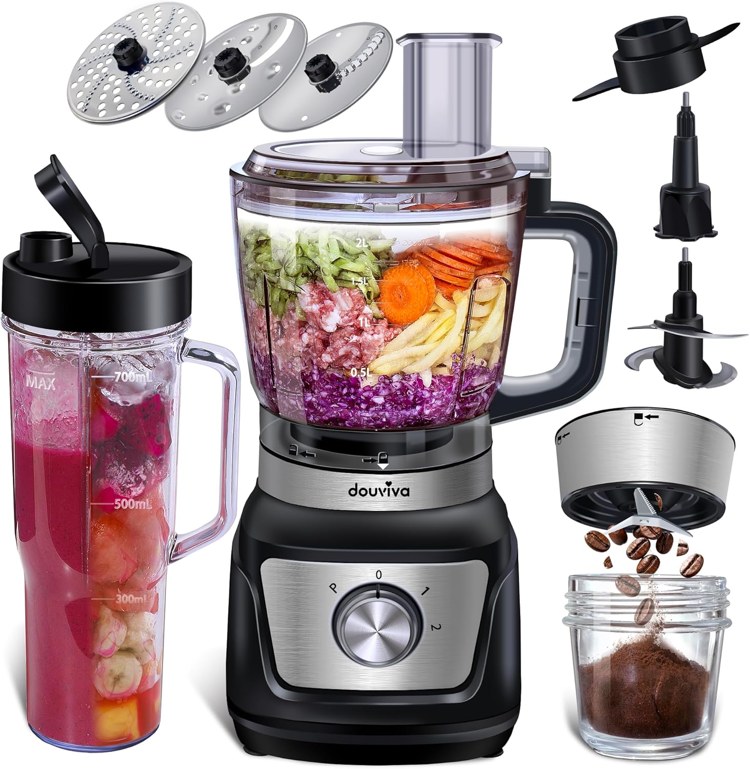 Skiennix Food Processor Blender Combo - 3-in-1 Countertop Blender with 8-Cup Bowl & 1000W Power