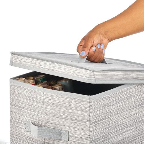 mDesign Gift-Wrapping Paper Storage Box - Tall Organizer with Handles, Removable Lid, Stripe Taupe/Tan