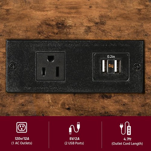 DGSANDGO Sofa Side Table Narrow End Table (1PC) - Rustic Brown & Black Two-Tone, Side Table with Charging Station (1 AC + 2 USB) & Storage Drawer, 4 Wheels Mobile Nightstand for Bedroom Living Room