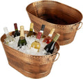 4 Gallon Galvanized Beverage Tub, 2 Pcs Heavy-Duty Copper Ice Buckets Large Galvanized Drink Buckets Oval Metal Beverage Ice Tub with Handles for Catering Bars Parties