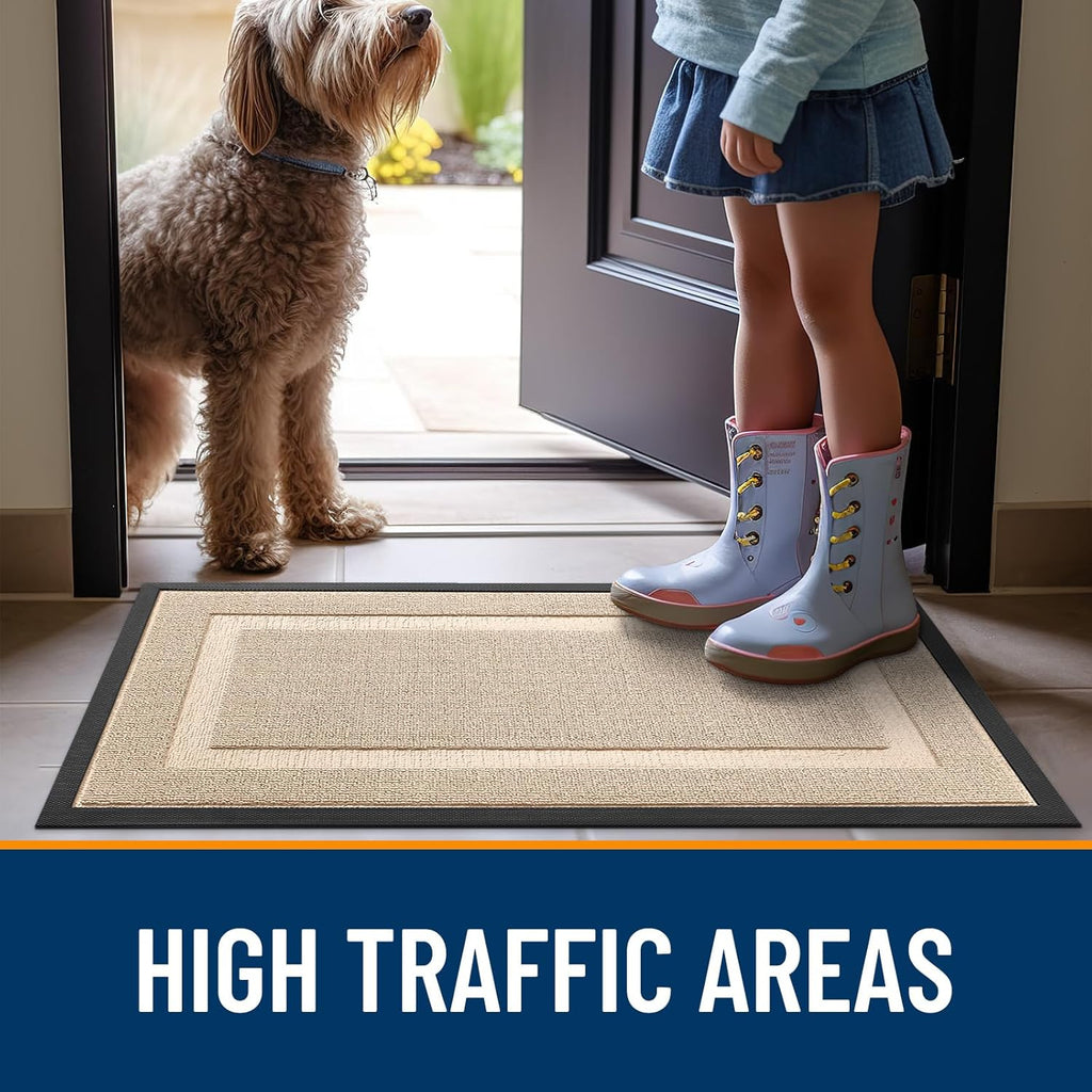 OLANLY Waterproof All-Season Front Door Mat - Sturdy Natural Rubber, Easy Clean, 33x21, Off-White
