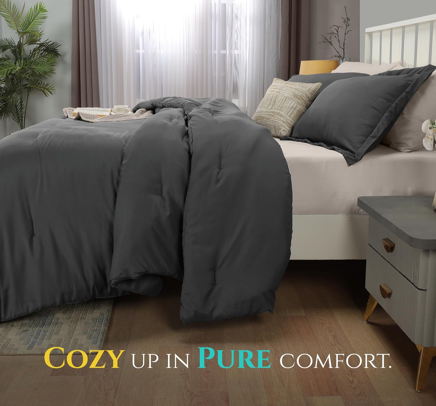 Utopia Bedding Queen Comforter Set - 3 Piece Grey Down Alternative Soft Bed Set | 88 x 88 Inches Comforter & 2 Pillow Shams