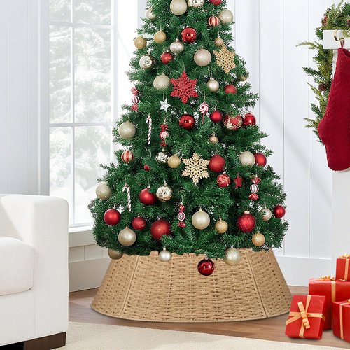 Christmas Tree Collar, 28in Farmhouse Detachable Handwoven Christmas Tree Base Cover, Rustic Tree Collar Ring, Christmas Holiday Decoration