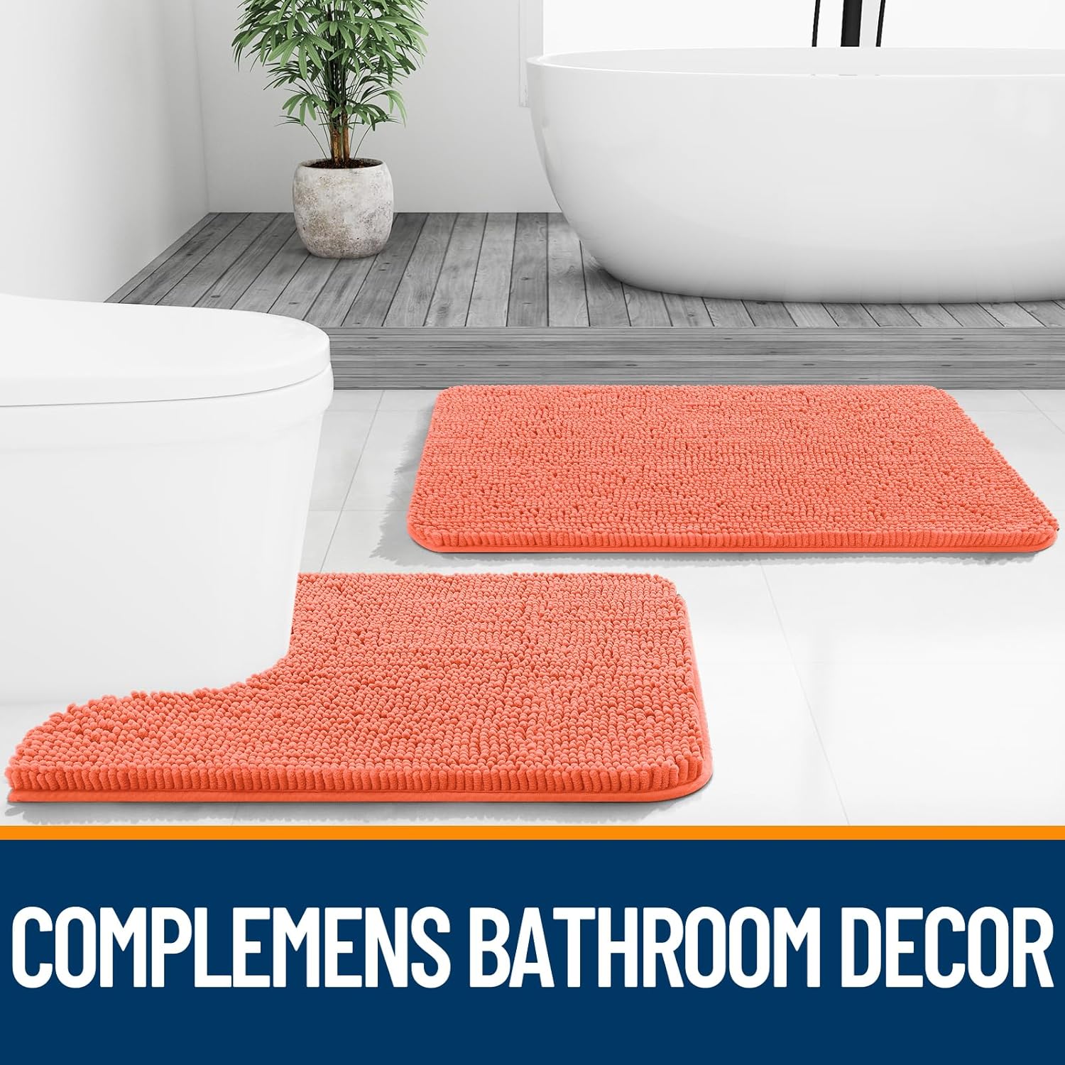 OLANLY Bathroom Runner Rug - Extra Soft Chenille, Quick Dry, Machine Washable | 47x20, Coral Color