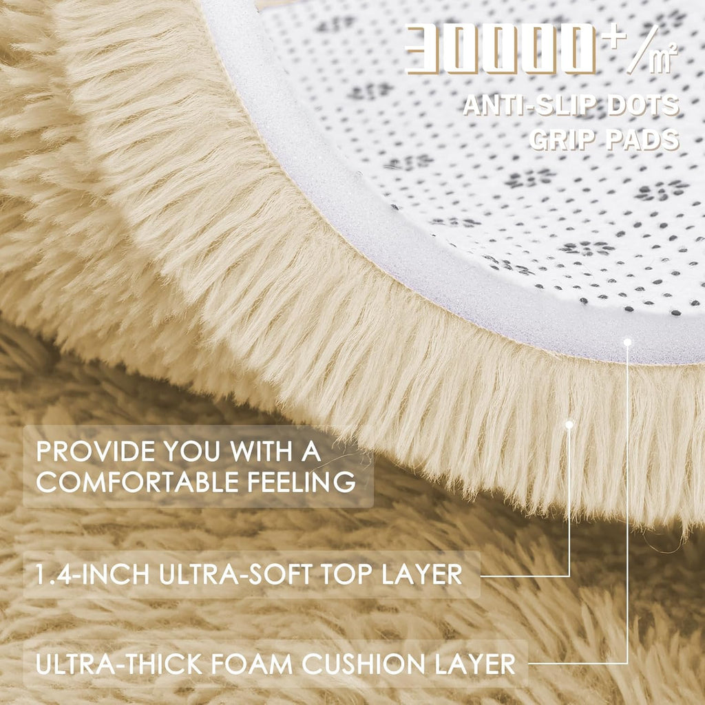 OLANLY Cream Round Area Rug - Soft & Fluffy Machine Washable 4 ft Circle Carpet for Bedroom & Living Room