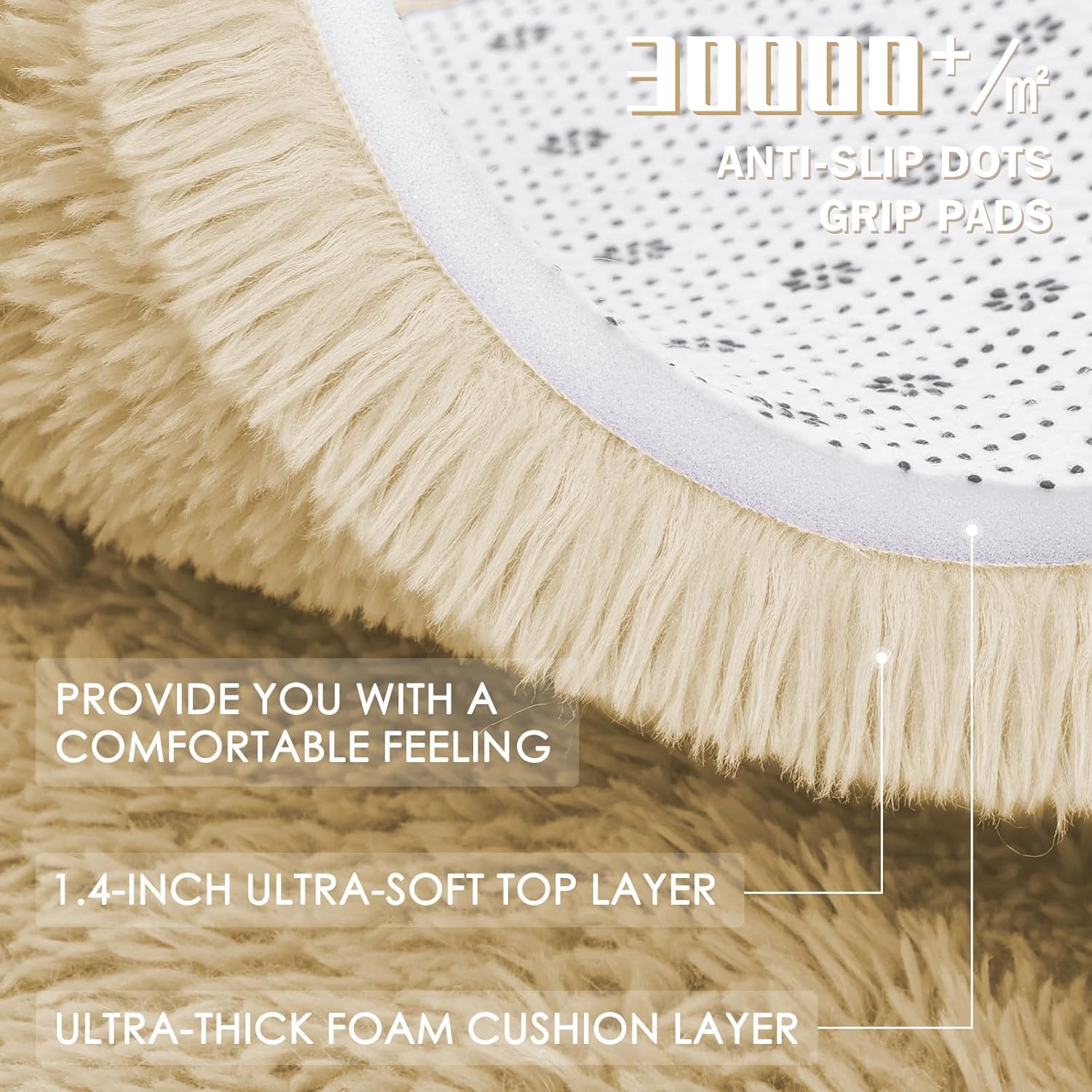 OLANLY Cream Round Area Rug - Soft & Fluffy Machine Washable 4 ft Circle Carpet for Bedroom & Living Room