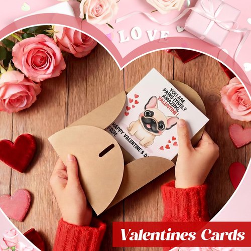 Tinlade 24 Pack 4.3 x 4.3″ Dog Valentines Cards with Envelopes Dog Valentines Day Cards Bulk for Classroom Adorable Design with Printed Message Inside for Teachers Students Coworker Family Friend