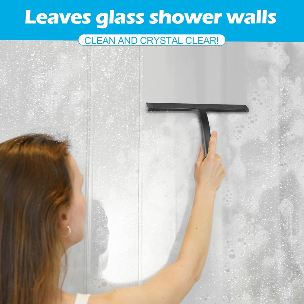 Skiennix Shower Squeegee - Premium Glass Door & Mirror Cleaner with Hook - Black Silicone Finish