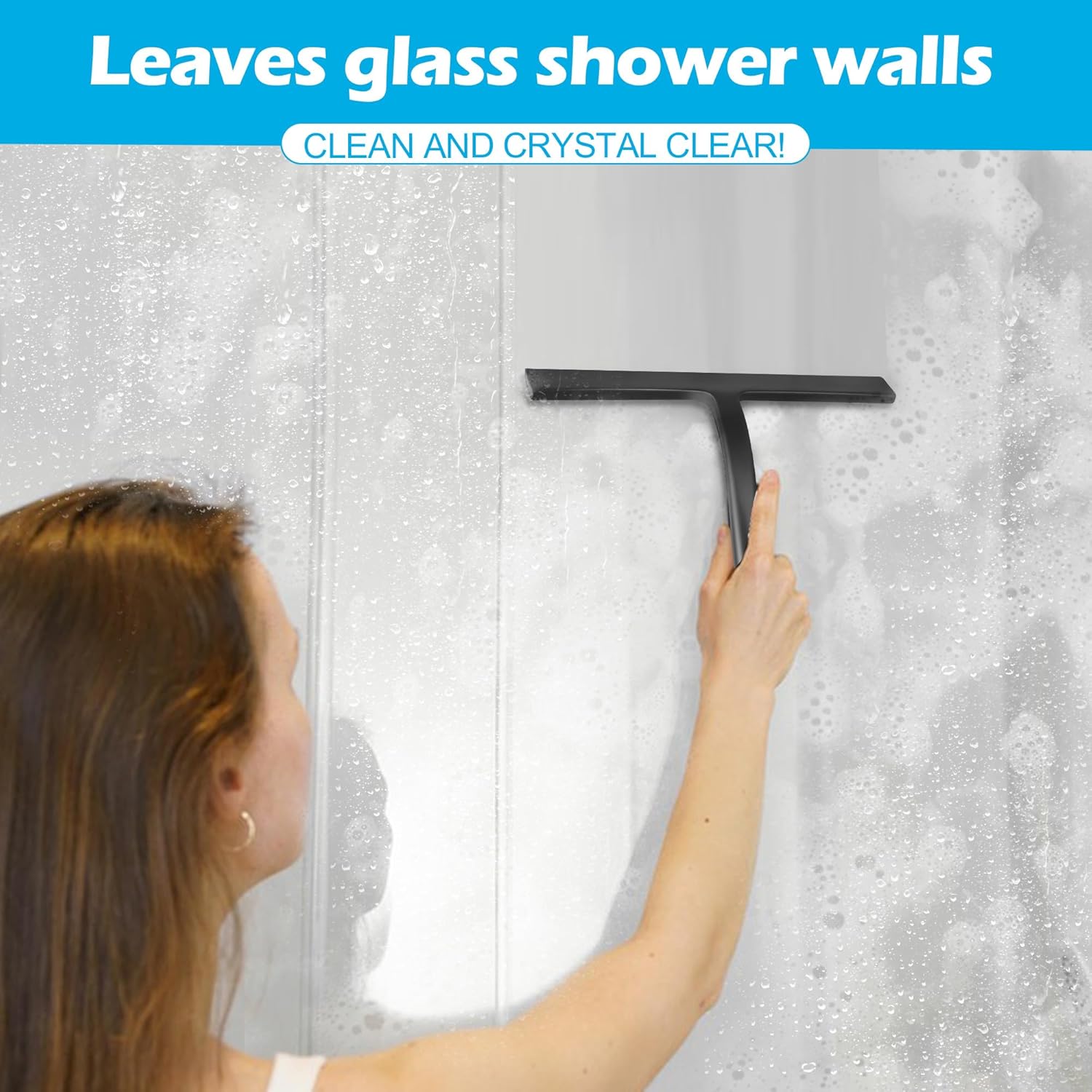 Skiennix Shower Squeegee - Premium Glass Door & Mirror Cleaner with Hook - Black Silicone Finish
