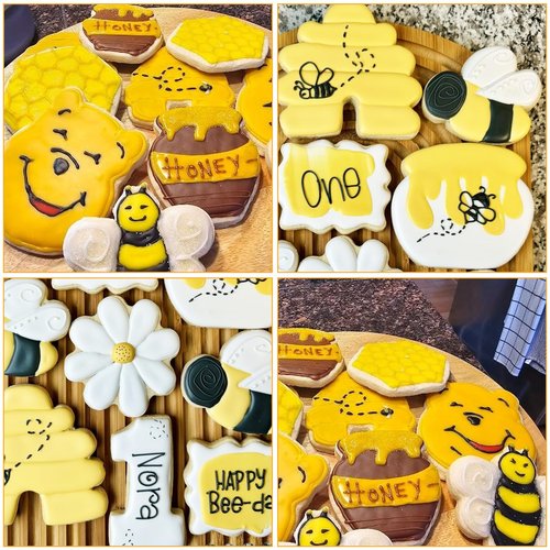 Thinp 6 Pack Bee Cookie Cutter Set-Pooh Bear,Bee,Beehive,Hexagon Honeycomb,Flower and Honey Jar Stainless Steel Cookie Cutters for Honey Bee Party Baking Muffins Decoration Holiday Bakeware