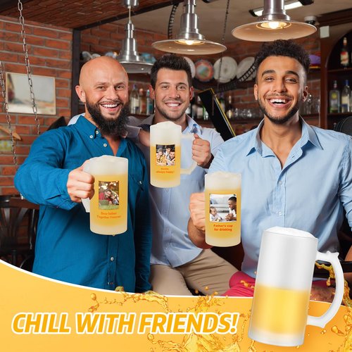 Mifoci 18 Pcs Sublimation Blank Beer Mugs Personalized Tazas Para Present 16 oz Frosted Beer Glass Cups Can Add Photo Text or Images on Gift for Dad Husband Groomsmen Father's Day Wedding Oktoberfest