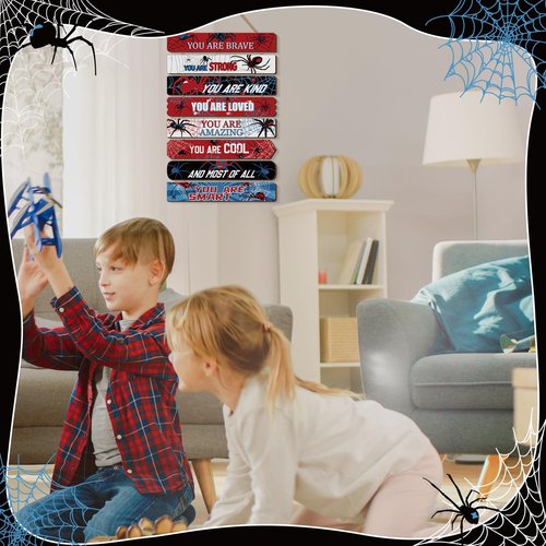 Threehoney Spider Room Decor Boys Bedroom Wall Decor Inspirational Spiders You Are Brave Wall Wooden Art Little Boy Kids Teen Bedroom Playroom Home Birthday Gifts(Spider)