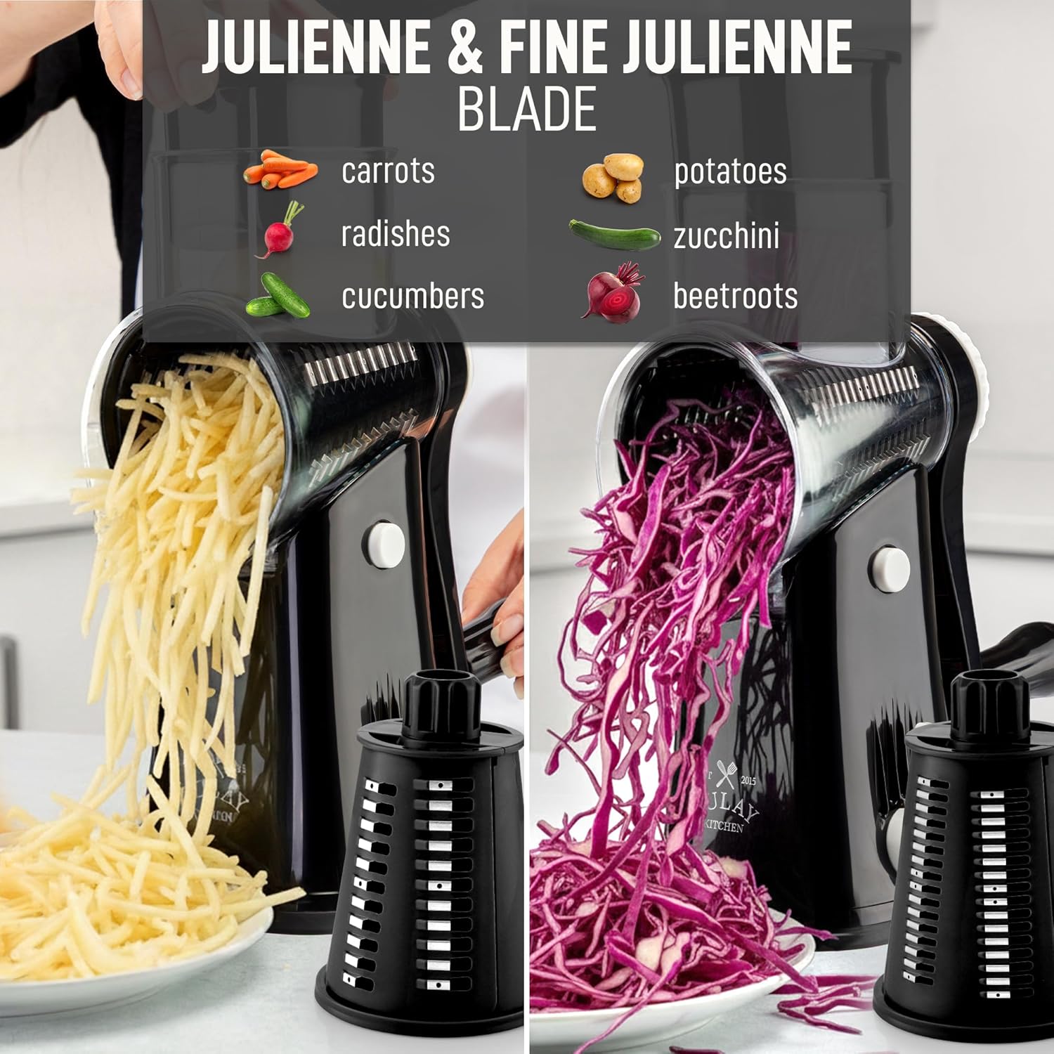 Zulay Kitchen Rotary Cheese Grater - 5 Blade Manual Cheese Shredder with Suction Base & Interchangeable Drums