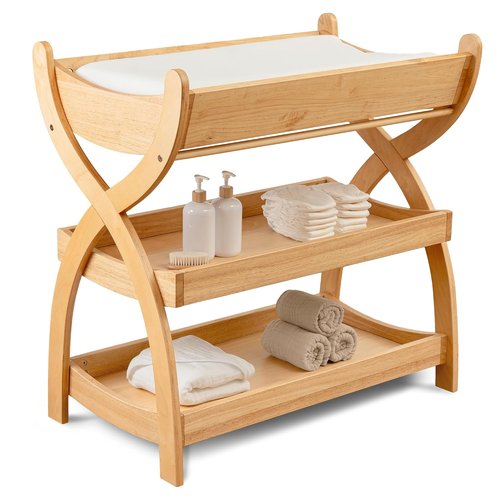 Comfy Cubs Baby Changing Table - Sturdy Wood Design with Two Open Shelves for Infant Essentials - Natural Finish