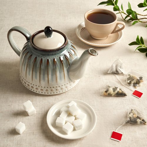 Sweese Ceramic Teapot, Beaded Retro Flower Glaze, 1100ml/37 oz Large Tea Pot for Loose Tea or Bags, Enough for 4 Cups, Nebula Blue