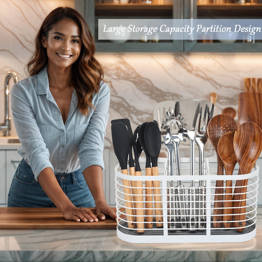 usewry Large Utensil Holder for Kitchen Counter - Cooking Utensil Holder Organizer with Diatomaceous Earth Base - Prevents Water Buildup and Dries Instantly, Kitchen Holder for Cooking Utensils