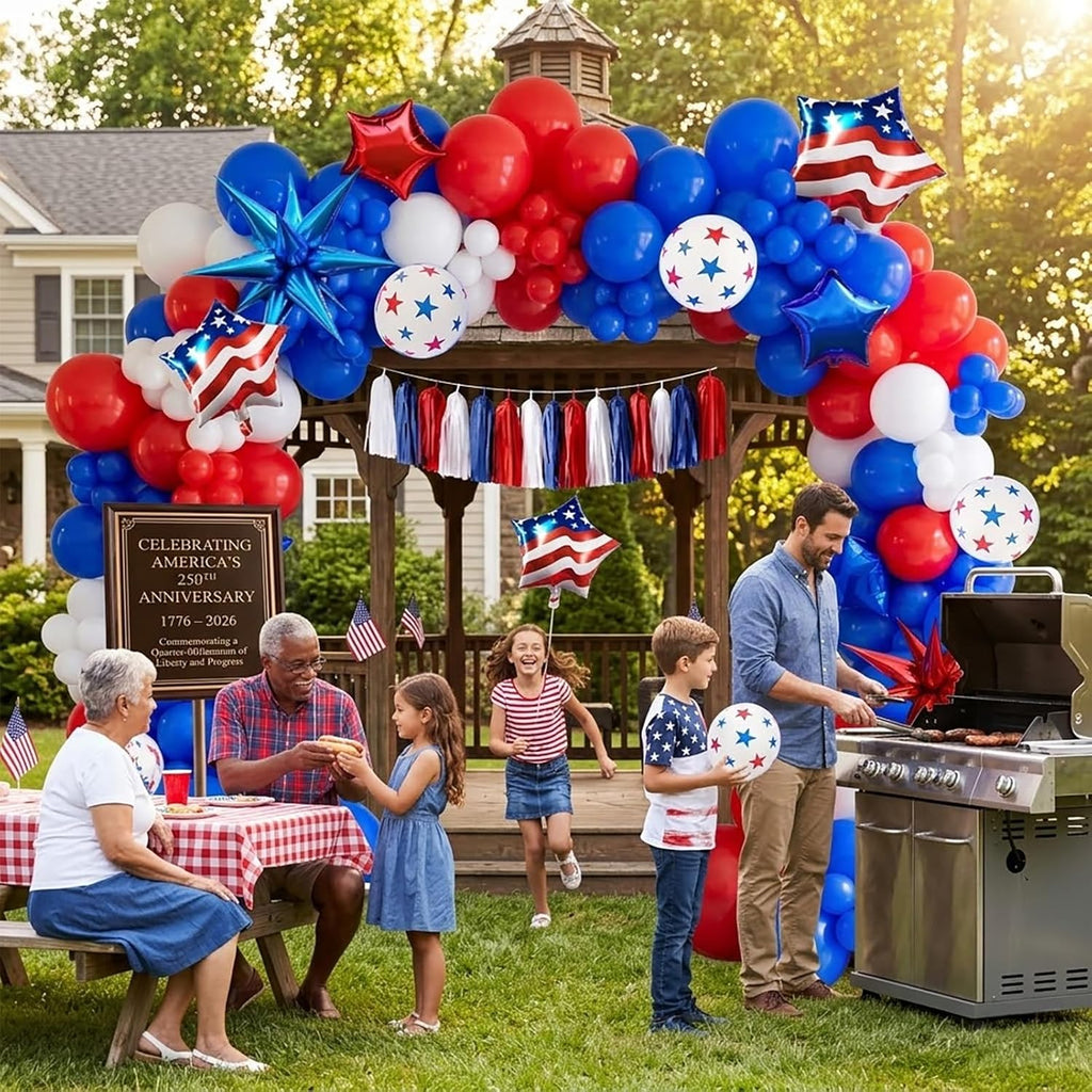 Patriotic Balloon Garland Arch Kit - Red, White & Blue Star Print & Flag Foil Balloons for 4th of July Celebrations