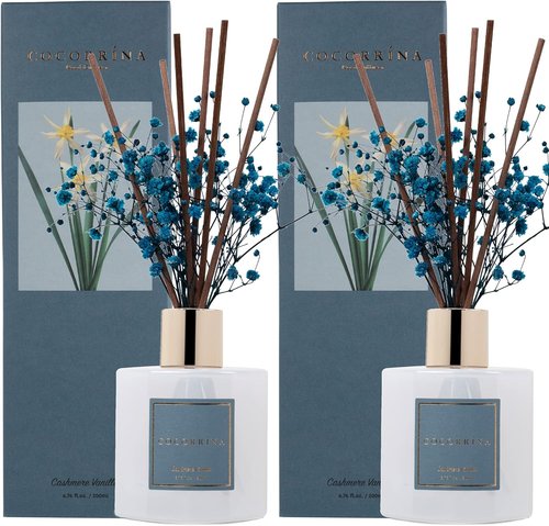 Cocorrína Premium Reed Diffuser Set - Cashmere Vanilla Scent with Preserved Baby's Breath | 2 Packs, 6.7oz