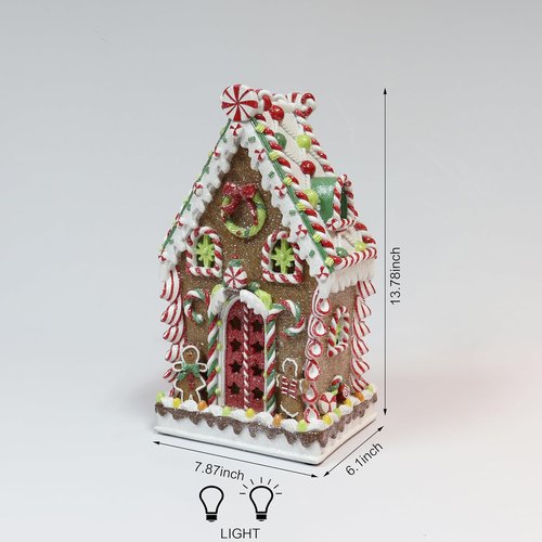 Moments In Time Gingerbread Village House - Handcrafted 13.78”H Christmas Decoration with LED Lights