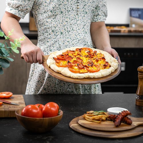 BILL.F Acacia Pizza Peel, Set of 3 Acacia Wood Cutting Board 8" 10" 12" Inch Cutting Board, Cheese Paddle Board, Bread and Crackers Platter for Serving and Minor Food Prepare with Handle and Organizer