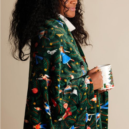 RIFLE PAPER CO. Plush Fleece Blanket | Cozy Up in This Soft Decorative Holiday Throw (Ready to Gift Packaged with a Ribbon, 50" x 80"), Nutcracker Ballet