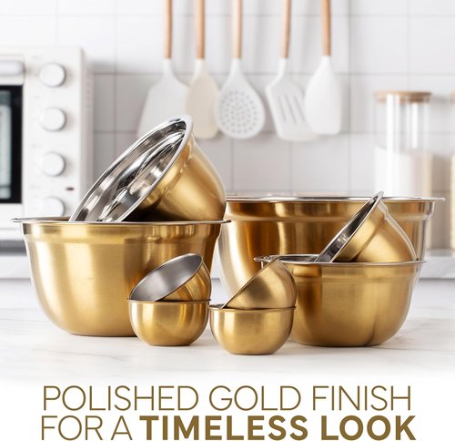 Cook With Color 18-Piece Mixing Bowls Set - Airtight Lids & Stainless Steel Organizers | Gold Meal Prep & Storage