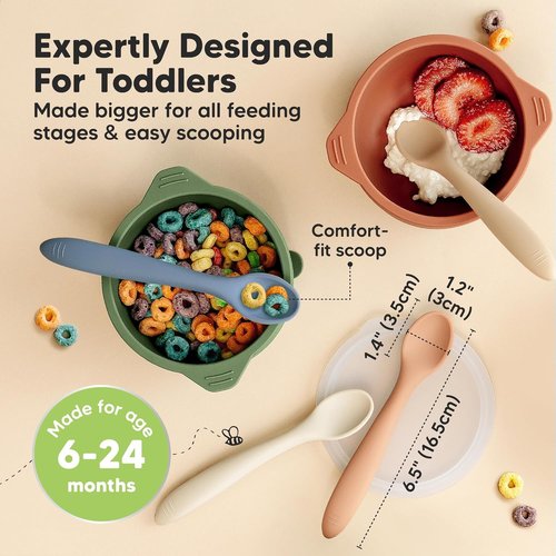 KeaBabies Silicone Baby Spoons - Self Feeding Utensils for 6-12 Months | 3-Pack Dishwasher-Safe Set (Slate)