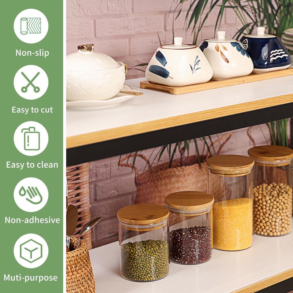 wohomuke Shelf Liners 11 inch x 20 ft Kitchen Cabinets Liner Non-Stick Drawer Liners Drawer Mats EVA Protector Shelving Cupboard Lining (White, 11 inch x 20 ft)
