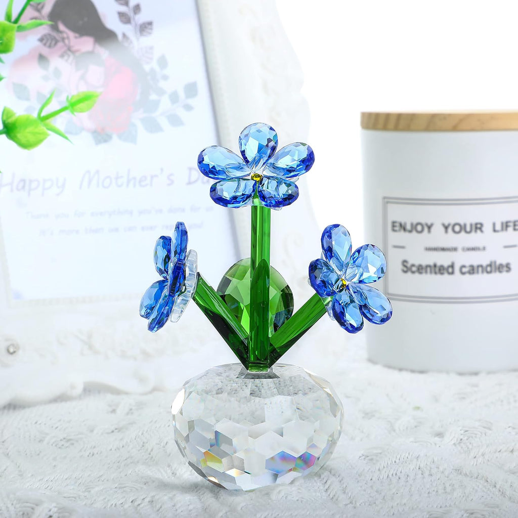 QFkris Crystal Flower Figurines - Forget-Me-Not Blue Flowers | Elegant Table Decor & Souvenir Gift