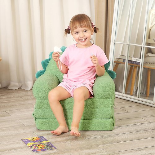 MOMCAYWEX Kids Sofa, Sherpa Couch with Tri-Layer Foam Cushions, Comfy Seating for Kids Age 18 Months and Up, Green