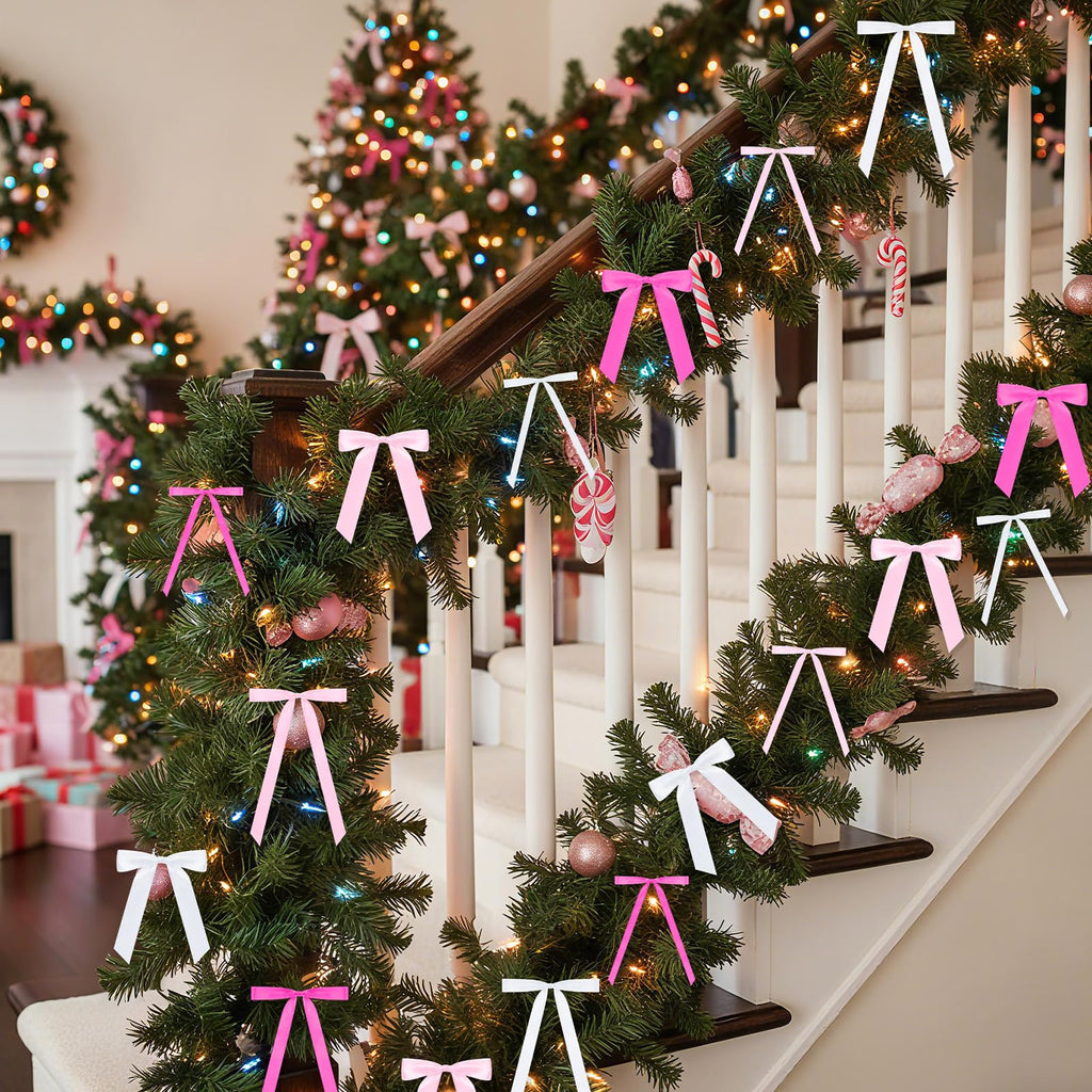 Suncalla 60 Pcs Bow Wall Decor, DIY Bows Party Decorations, Satin Ribbon Bow Garland Photo Backdrop for Birthday Baby Shower Bridal Shower Bachelorette Wedding Party Decor(Pink Series)