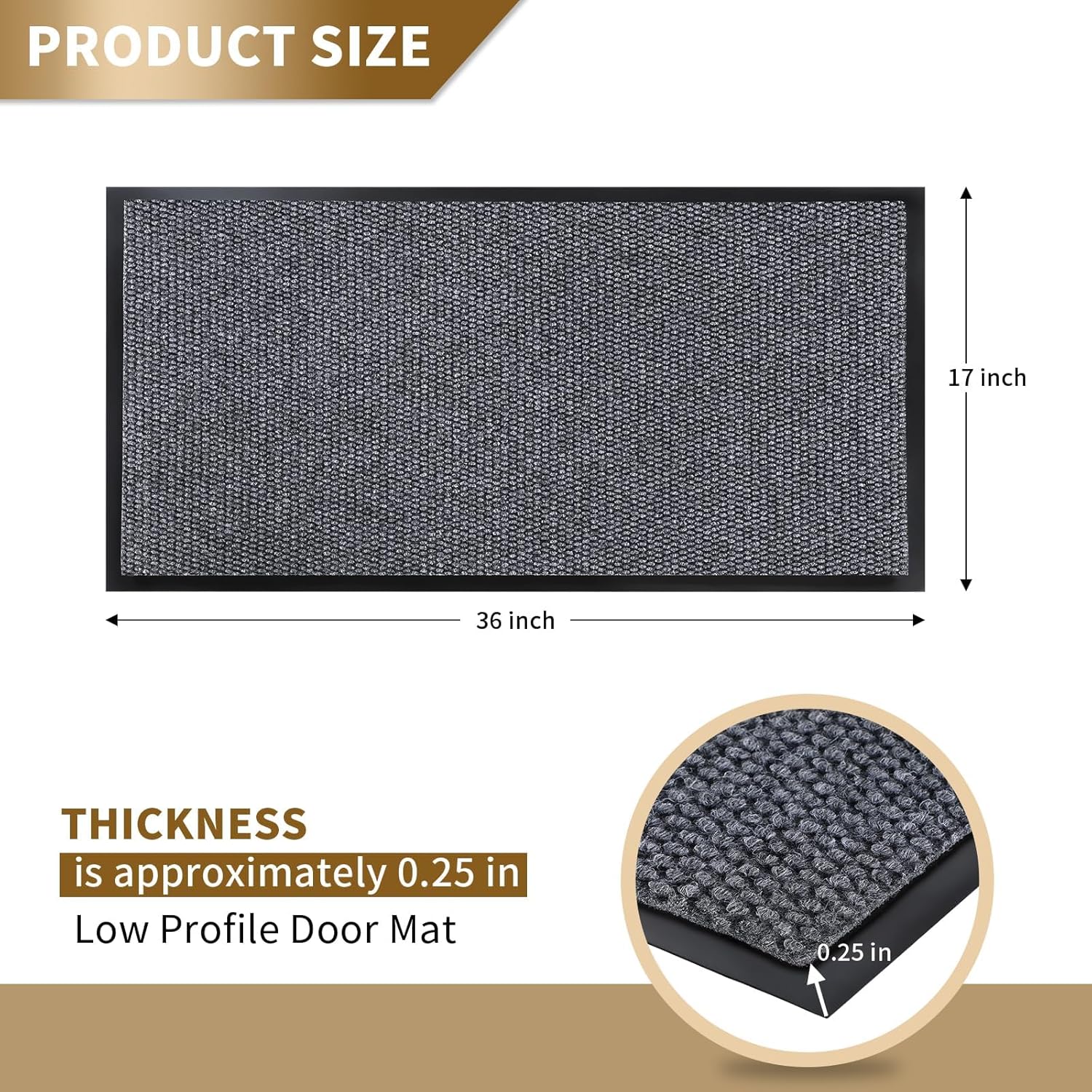 Yimobra Outdoor Indoor Doormat - 100% Waterproof, Stain & Fade Resistant | 36 x 17 Inches, Gray/White