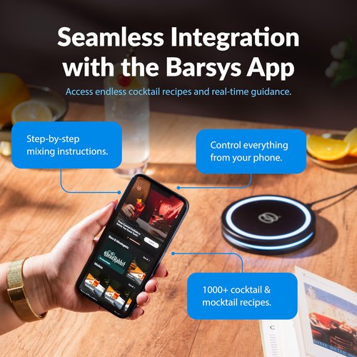 Barsys Smart Coaster 2.0 (Black) – Portable Cocktail Maker & Drink Mixer, App-Enabled Home Bartender Machine with 1000+ Recipes for Cocktails & Mocktails