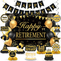 Retirement Party Decorations for Men Women Black Gold Happy Retirement Banner Backdrop Honeycomb Centerpiece Cake Topper Hanging Swirl Set