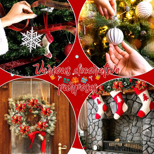 100 Pcs Christmas Tree Ornament Clips Ball Flower Decoration Clip Iron Metal Alligator Spring Clamps Test Line Crocodile Craft Baubles Hooks Hanger for Xmas Decorations 1.18 Inch