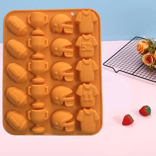 Apiocmy 2 Pack Football Candy Molds, 40-Cavity Football Chocolate Mold with Dropper, Haped with Football, Helmet, Trophies, and Jersey for Chocolate, Candy, Cake Cupcake Decorations